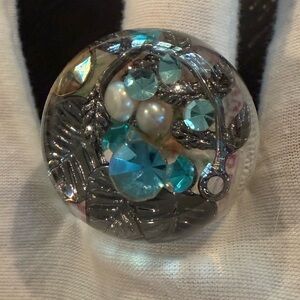 Stunning Silver and Blue Crystal Resin and acrylic ring